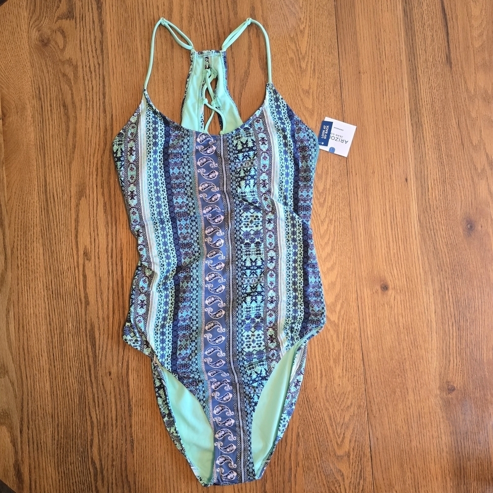 NWT Arizona Women's One Piece Multi Colored Swimsuit Size XL Teal